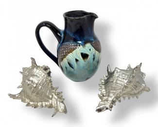 149 StudioPotteryPitcherVaseDecorativeConchShellSculptures