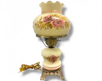 82 VictorianStyleHurricaneLampPinkRosewRuffledGlassShade