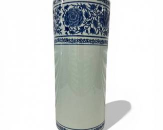 183 LargeCeramicFloorVaseBlueWhiteFloralCrackleGlaze