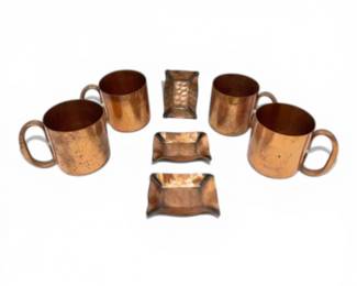 159 CopperMugswEtchedDonkeyHammeredCopperAshtrays