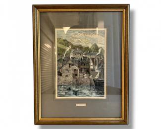 81 AntiqueAtDartmouthCopperEngravingPrintc1860Framed