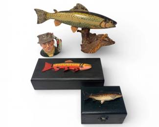 28 RoyalDoultonAnglerJugwCarvedFishBoxCollectibles