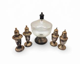 4 SterlingSaltPepperShakersVintageSterlingGlassCandyDish