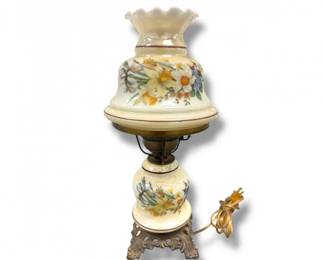 65 FloralParlorHurricaneLampwRuffledWildflowerShadeOrnateBase