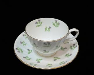 Aynsley Bone China Thistle Pattern #15287 Teacup and Saucer