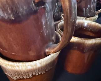 Hull Pottery Brown Drip Glaze Mugs and Bowls