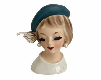 Vintage Inarco Ceramic Lady Head Vase with Pearl Earrings