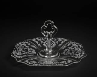 Clear Etched Floral Glass Cake Stand with Handle Cambridge Glass Pattern Rose Point