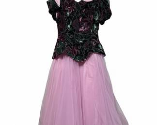 Vintage 1980s Floral Velvet and Tulle Prom Dress