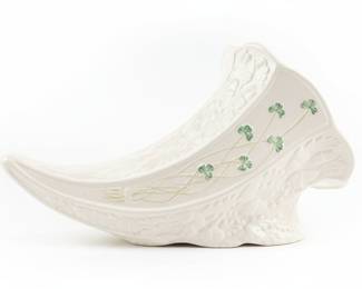 Belleek Cornucopia Vase with Shamrock Decoration