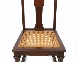 Antique Carved Mahogany Side Chair with Cane Seat