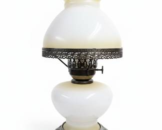 Victorian Style Gone With the Wind Milk Glass Oil Lamp