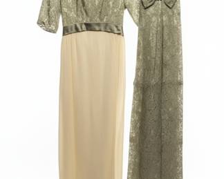 Vintage Lace Evening Gown Ensemble with Bow Detail