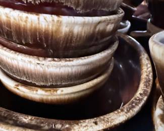Hull Pottery Brown Drip Glaze Mugs and Bowls
