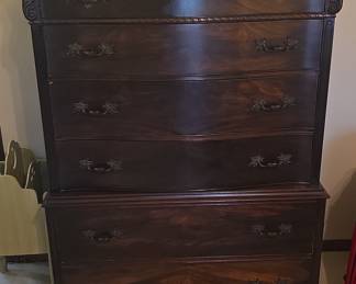 Antique Flame Mahogany Chippendale Style Highboy Dresser