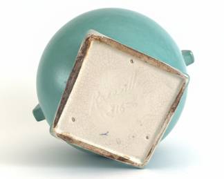 Picture 2 of 2 Roseville Art Deco Turquoise Ceramic Vase