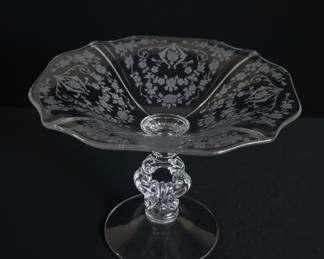 Etched Glass Compote Dish with Twisted Stem - Possibly Cambridge Rose Point