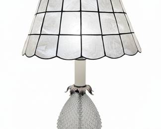 Vintage Capiz Shell Table Lamp with Diamond-Cut Glass Base