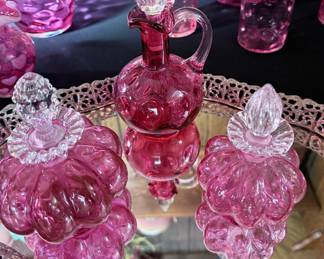 Vintage Pink Hobnail Glass Vanity Set
