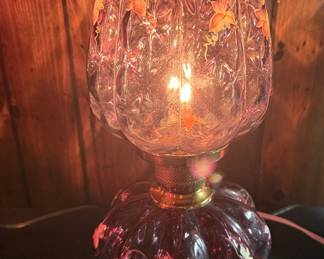 Vintage Fenton Amethyst Glass Floral Table Lamp