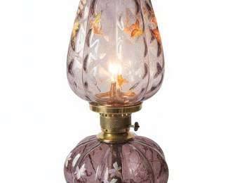 Vintage Fenton Amethyst Glass Floral Table Lamp