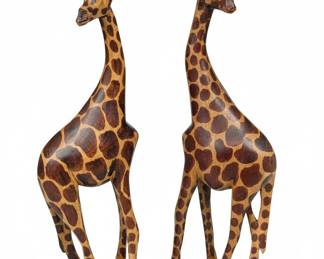 Set of Four Hand-Carved Wooden Giraffes