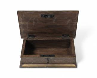 Antique Brass Etched Jewelry Box with Pagoda and Deer Motifs