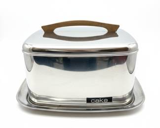 Vintage Lincoln Beautyware Chrome Cake Carrier with Wood Handle