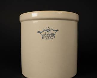 Robinson Ransbottom 2 Gallon Stoneware Crock with Blue Crown Mark
