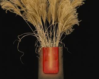 Mid-Century Modern Style Art Glass Vase with Metal Stand