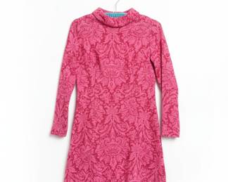 Vintage Pink Brocade Mock Neck Dress
