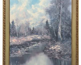 Lorenz "Winter Stream" Print in Ornate Gold Frame