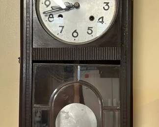 Vintage Meiji Wall Clock Wood Case With Pendulum