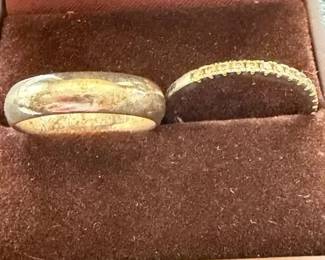 Pair of Sterling Silver Rings  Band  Stone Accent Ring