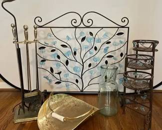 Fireplace Tool Set, Brass Ash Bucket Decorative Metal Wall Art