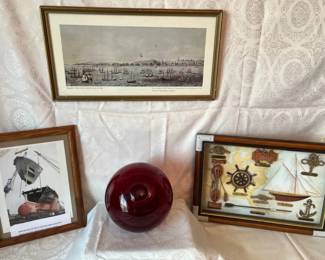 Japanese Glass Fishing Net Float, Nautical Prints Maritime Decor