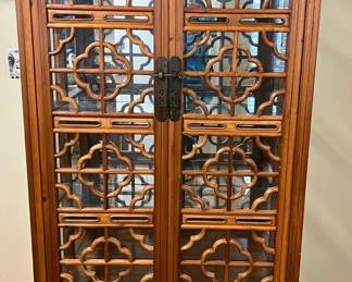 Asian Style China Cabinet With Lattice Doors Lower Drawers