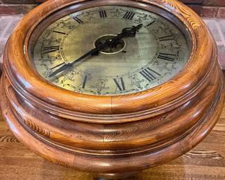 Vintage Asian Clock Table With Inset Brass Face