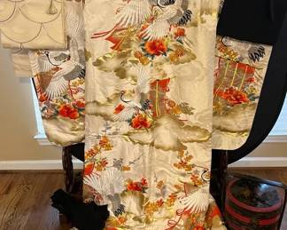 Vintage Japanese Wedding Kimono With Sash Accessories