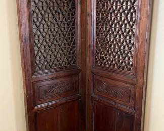Antique Carved Wood Folding Screen Room Divider Asian Inspired