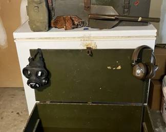 Vintage Military Trunks With Gear, Canteens Field Equipment