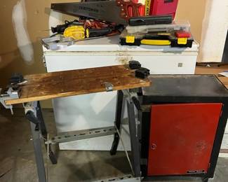 Garage Workshop Lot Bench Vise, Metal Cart, Power Tools Hardware
