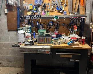Craftsman Workbench With Pegboard, Tools Hardware