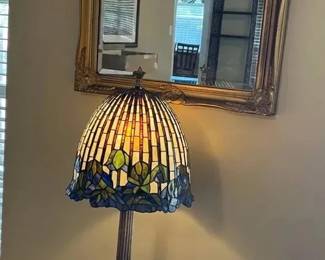 Stained Glass Style Table Lamp With Mirror Side Table
