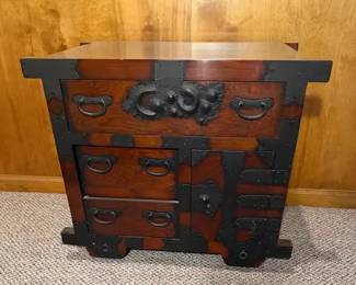 Decorative Asian Style Chest Side Cabinet With Metal Hardware