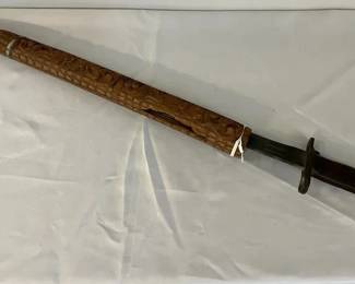 Vintage Bayonet With Carved Wooden Handle