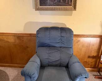 Blue LaZBoy Rocking Recliner With Framed Art