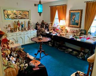 Collection of vintage Christmas, Easter, and Halloween decorations 