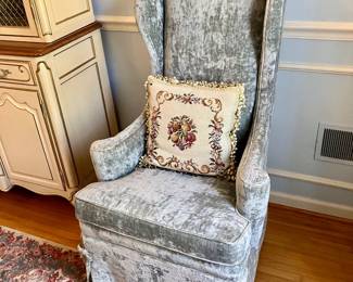 Pair of powder blue crushed velvet chairs