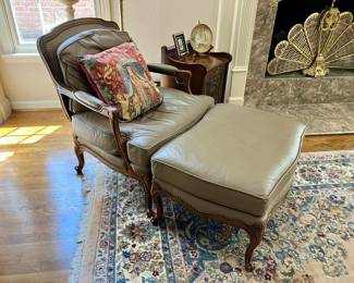 Pair of Drexel Heritage taupe leather chairs